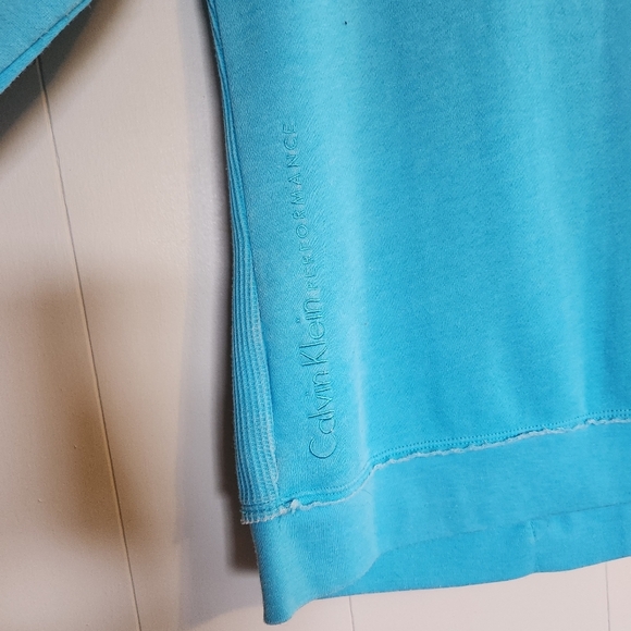 Calvin Klein Performance Turquoise Blue Moto Waffle Fleece Sweatshirt Activewear - Picture 5 of 10